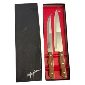 NEW Vintage Maxam Knife Set Chefs Kitchen Knives Stainless Steel Wood Handle